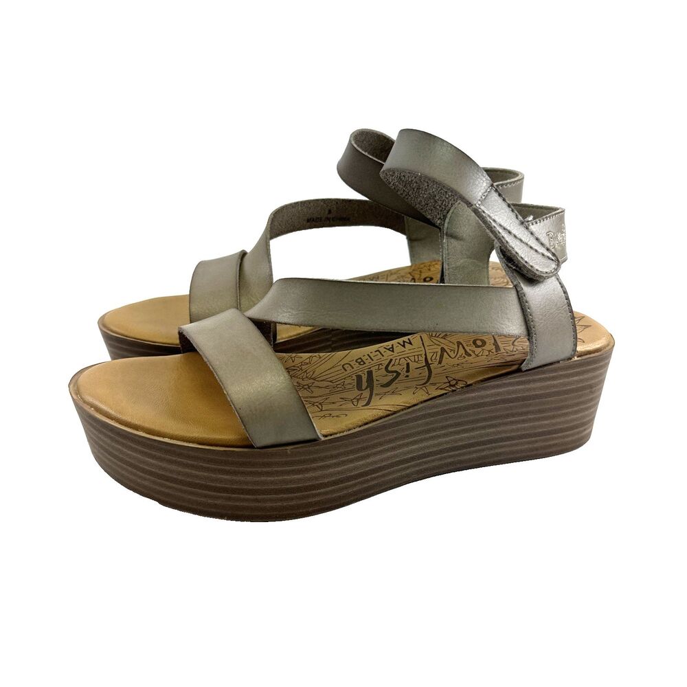 Blowfish‎ Lovers Wedge Sandal Faux Leather Taupe Lightweight Adjustable Womens 8